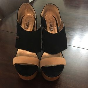 Black and Tan Wedges, Charlotte Russe, Size 7